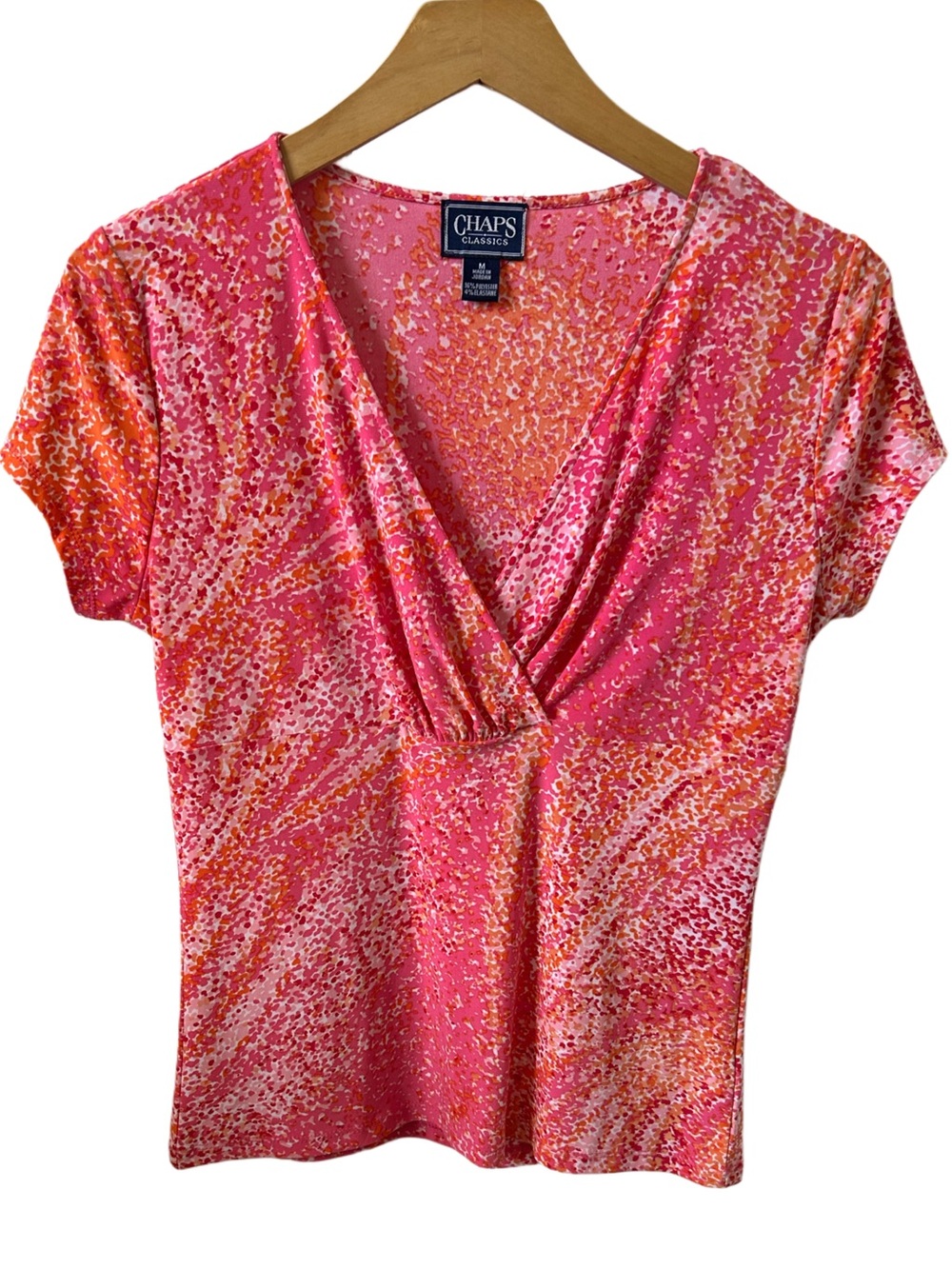 Chaps Pink & Orange V-Neck Short Sleeve Top